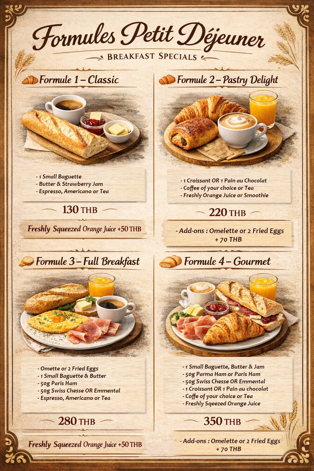 The Boulangère breakfast menu